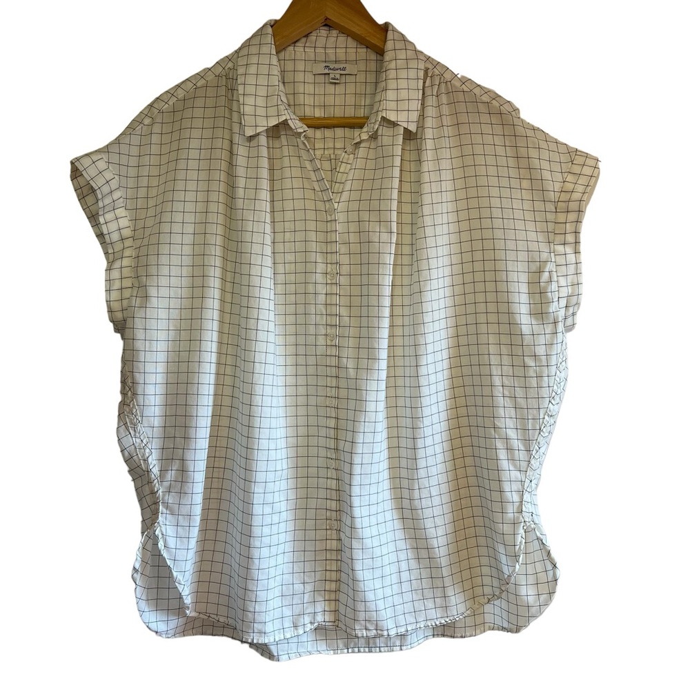 Madewell short sleeve boxy fit button down blouse size L excellent condition